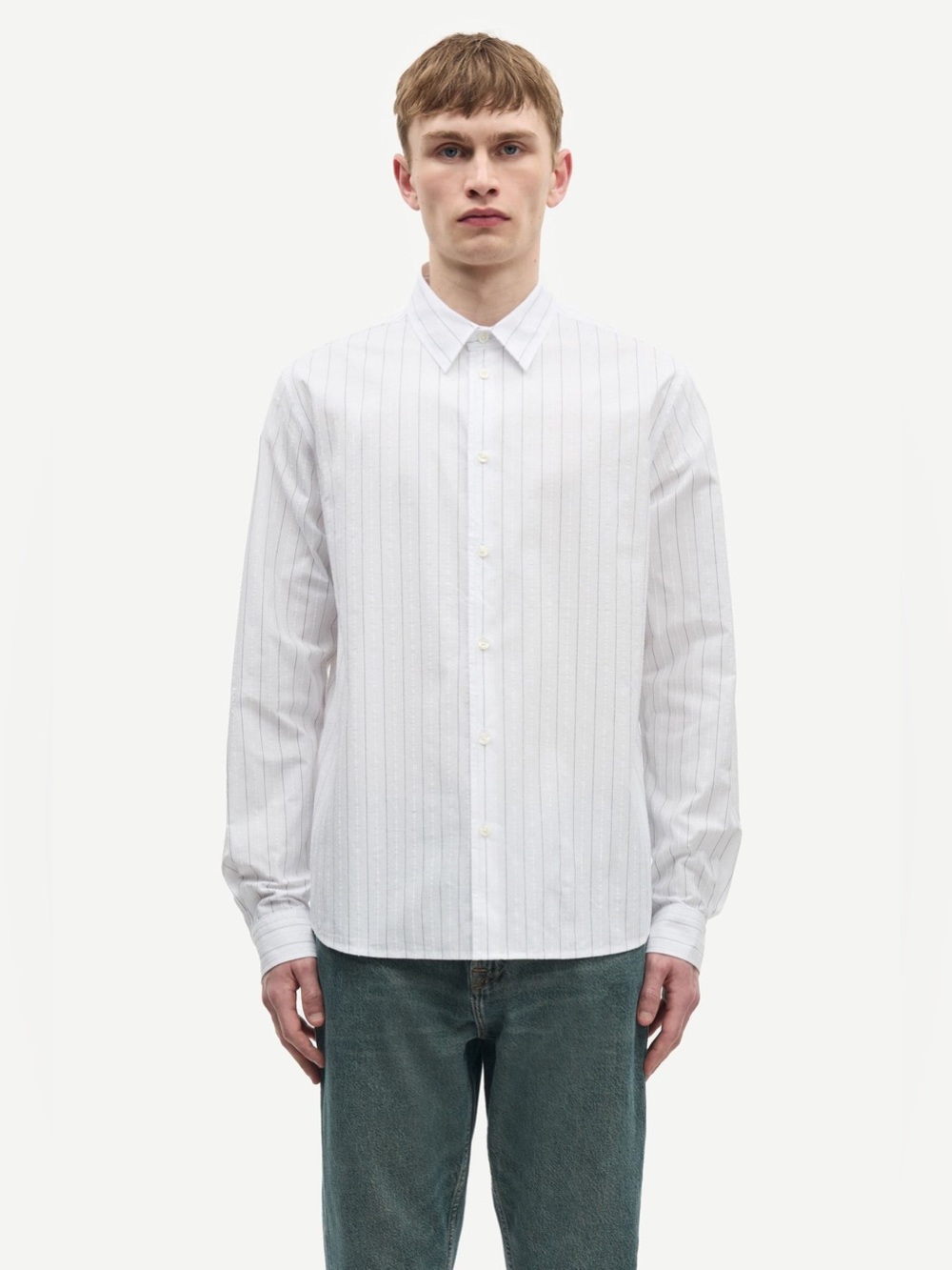 Samsoe Samsoe. Sarayan X Textured White/Gray Striped Shirt. Size Large.